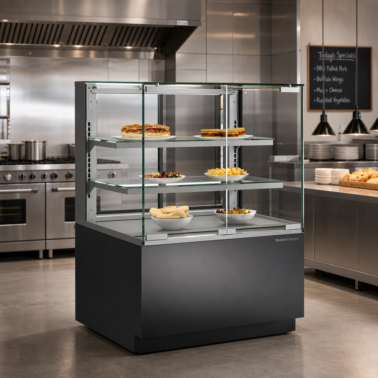 Product image #2 for Structural Concepts Reveal® 47-3/4-Inch Wide Freestanding Vertical Hot Food Display Case with 2 Adjustable Clear Glass Shelves