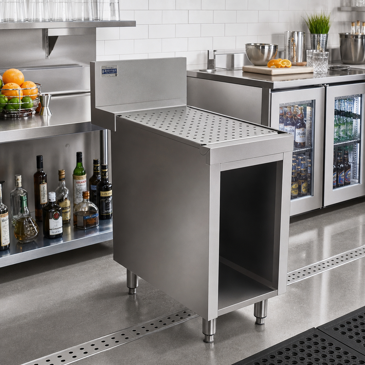 Product image #2 for Open Front Stainless Steel Underbar Drainboard Cabinet, 12 x 30 x 36 Inches, 7-Inch Backsplash