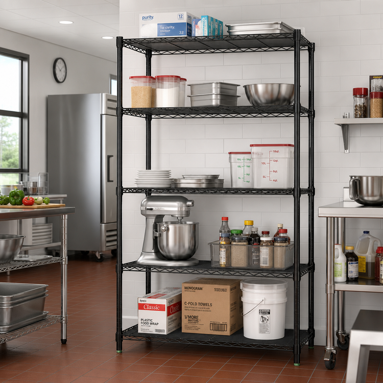 Product image #2 for Quantum 5-Shelf Wire Shelving Starter Kit, 48" W x 36" D x 63" H, Black Epoxy Antimicrobial Finish