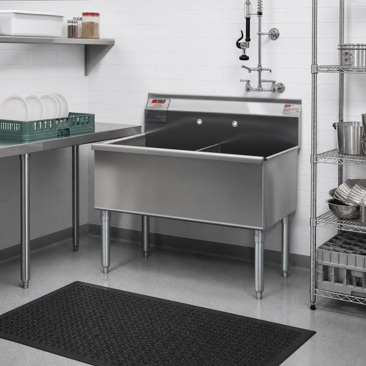 Product image #2 for Eagle Group Two-Compartment Utility Sink with Legs, 37-3/8 Inch W x 25 Inch D, 16 Gauge 430 Stainless Steel