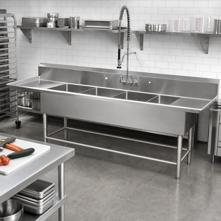 Product image #2 for John Boos Pro-Bowl 4-Compartment Stainless Steel Sink with Dual 30-Inch Drainboards, 20 x 20 x 12-Inch Bowls