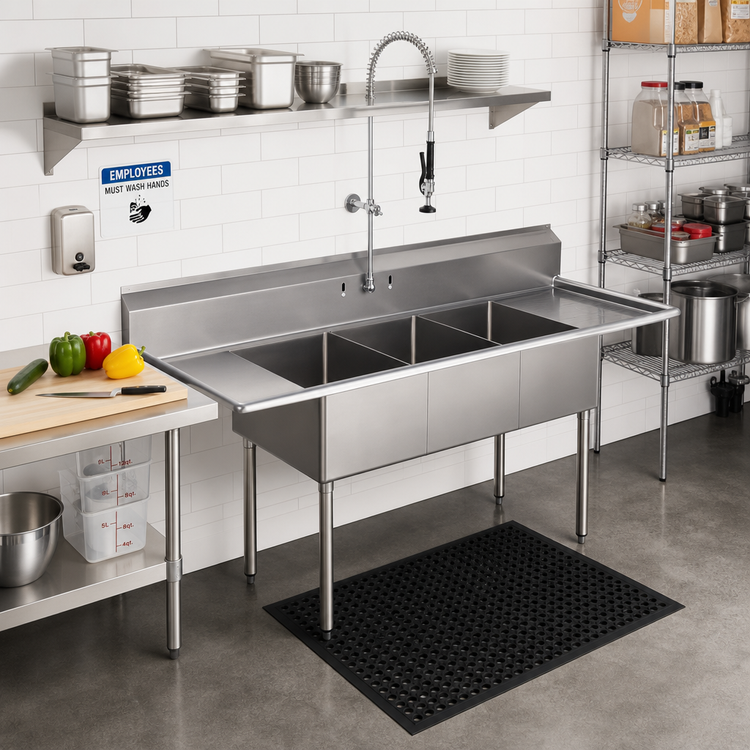 Product image #2 for 3-Compartment Commercial Sink with Right Drainboard, 82-1/2 Inch Wide