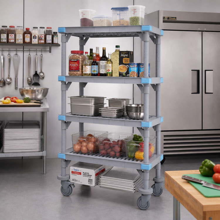 Product image #2 for Quantum Millenia Mobile Polymer Starter Shelving Unit with 5 Open Grid Shelves, Gray, 48W x 24D x 86H