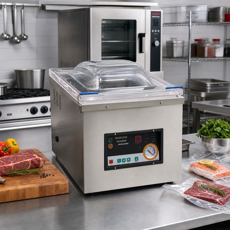 Product image #2 for Omcan Heavy-Duty Countertop Single-Chamber Vacuum Packaging Machine with 15.4-Inch Seal Bar
