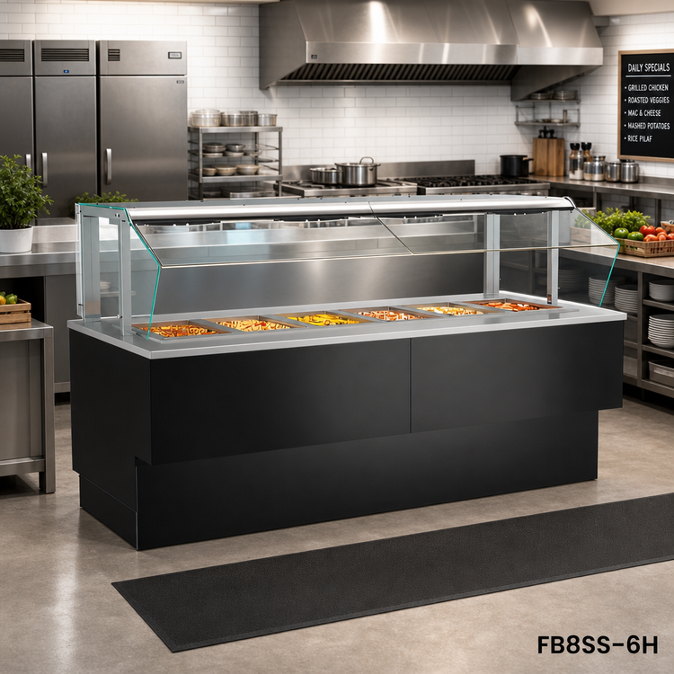 Product image #2 for Grocerant 125-Inch Self-Service Heated Food Bar with Glass Sneeze Guard and Rear Storage