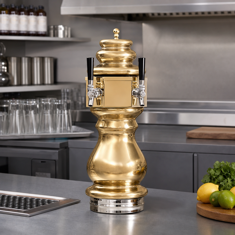 Product image #2 for Glastender Braumeister 2-Faucet Countertop Glycol-Cooled Draft Dispensing Tower, Polished Brass