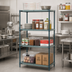 Thumbnail image #2 for Quantum 4-Tier Stationary Wire Plastic Mat Shelving Unit, 36W x 21D x 63H, Green Epoxy Finish