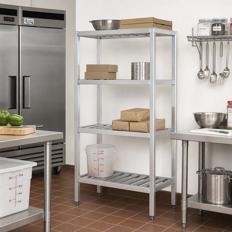 Product image #2 for New Age T-Bar 4-Tier Aluminum Cantilever Shelving Unit, 42W x 20D x 72H