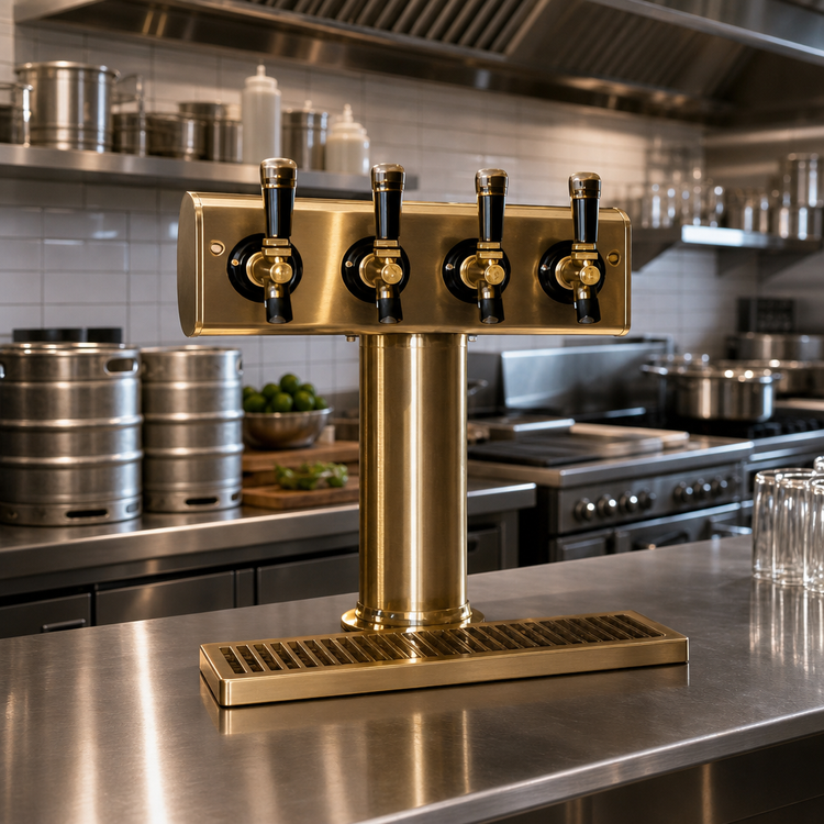 Product image #2 for Spec-Bar Brass 4-Faucet Countertop Beer Dispenser with Drip Tray