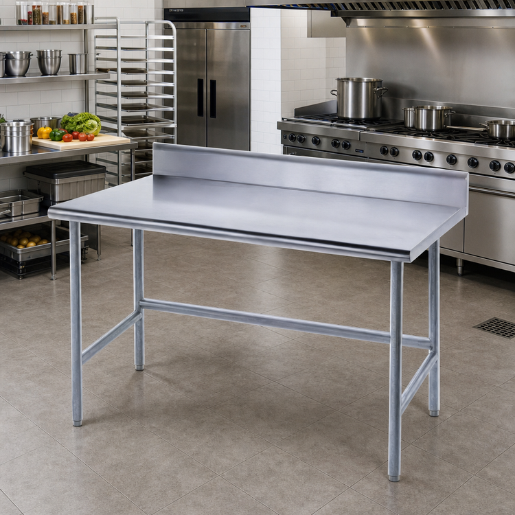 Product image #2 for Advance Tabco 60-Inch x 36-Inch 430 Stainless Steel Work Table with 5-Inch Backsplash and Galvanized Open Base