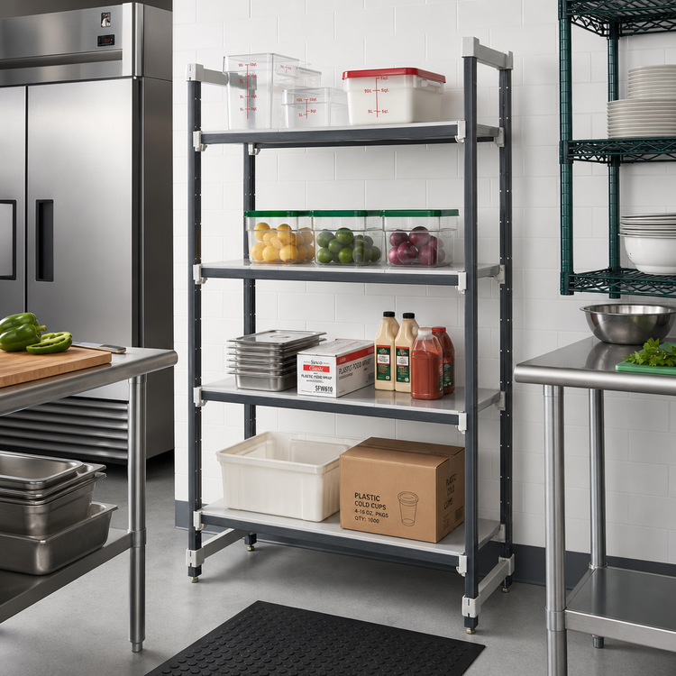Product image #2 for Cambro Camshelving Elements XTRA 4-Tier Solid Stationary Starter Unit, 18 x 30 x 72 Inches, Speckled Gray