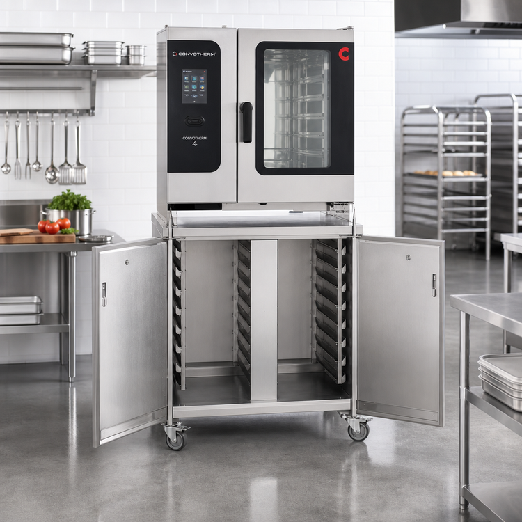 Product image #2 for Convotherm Fully Enclosed Stainless Steel Oven Stand with Double Doors, Casters and 14 Pairs of Shelf Rails for C4 6.20 & 10.20