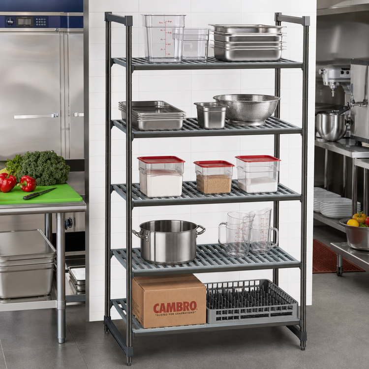 Product image #2 for Cambro Camshelving Basics Plus 5-Shelf Stationary Starter Unit, 18 x 30 x 84 Inches, Brushed Graphite