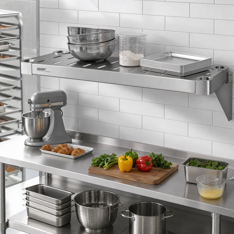 Product image #3 for Quik-Set 60 Inch x 24 Inch Louvered Solid Shelf, 16-Gauge 304 Stainless Steel
