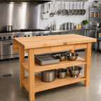 Thumbnail image #3 for John Boos Boos Block KIB6038150 60" Island Bar with 1-1/2" Edge-Grain Northern Hard Rock Maple Top, Drawer, Drop Leaf & 2 Slatted Shelves