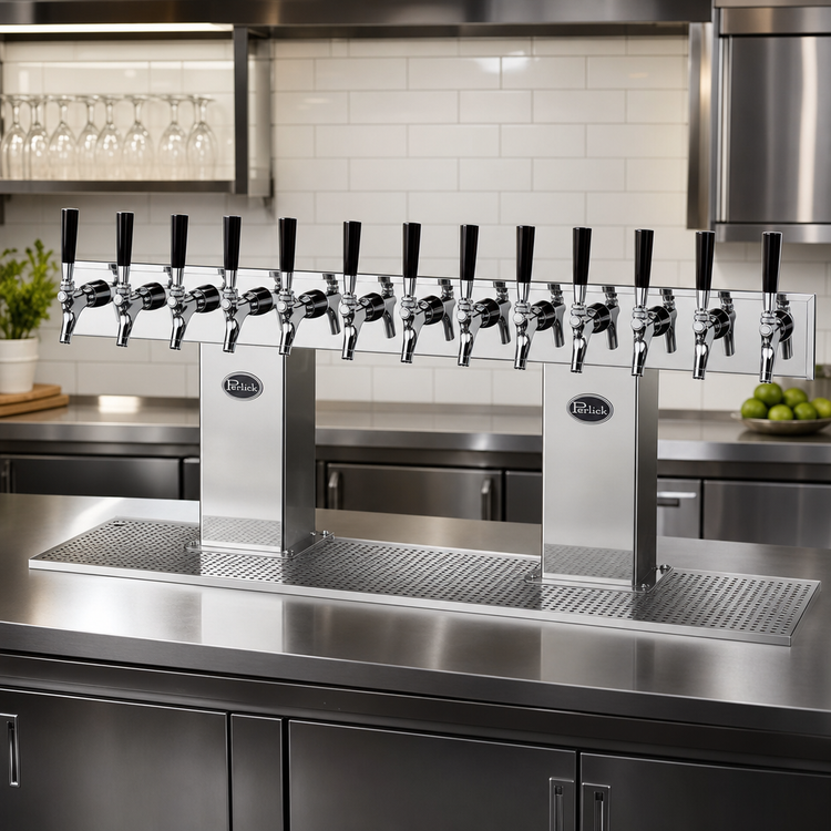 Product image #2 for Perlick Extra High 12-Faucet Countertop Glycol-Cooled Bridge Tee Draft Beer Tower, Polished Chrome