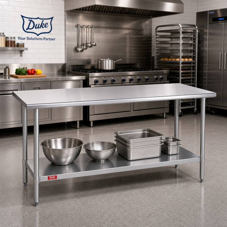 Product image #2 for Duke Manufacturing 72-Inch x 24-Inch 16-Gauge Stainless Steel Flat Top Work Table with Undershelf