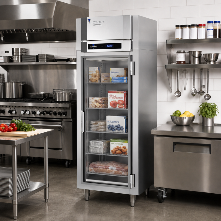 Product image #2 for Victory UltraSpec Shallow Depth One-Section Glass Door Reach-In Freezer, 20.15 Cu. Ft., Self-Contained, 115V