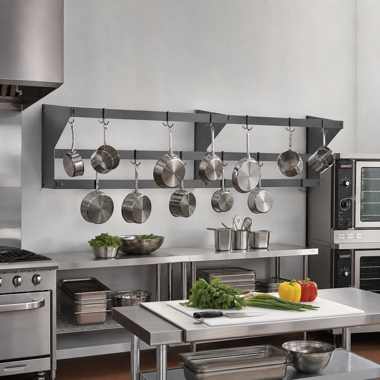 Product image #2 for Eagle Group WM120PR Wall-Mount Double-Bar Stainless Steel Commercial Pot Rack, 120 Inch