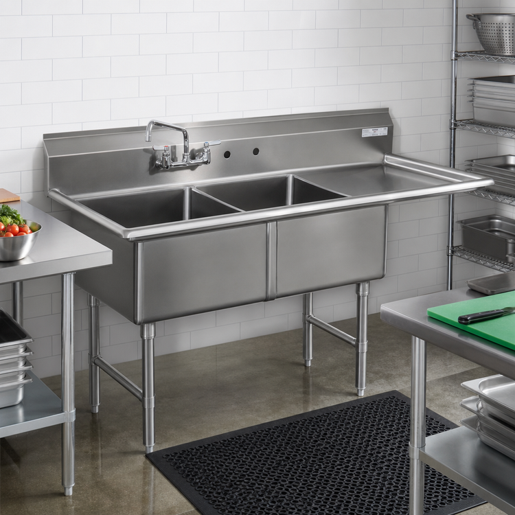 Product image #2 for Economy 2-Compartment Stainless Steel Sink with Right-Hand Drainboard, 52-1/2 Inch