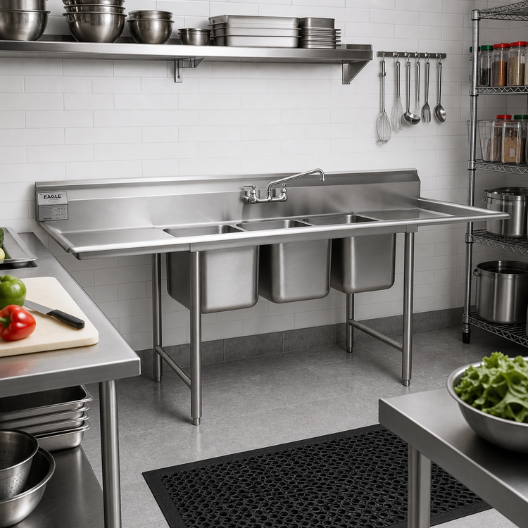 Product image #2 for Eagle Group 314-24-3-24 Three Compartment Stainless Steel Sink with Left & Right Drainboards