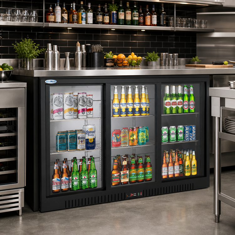 Product image #2 for KoolMore 53-Inch Three-Section Back Bar Refrigerator with 3 Sliding Glass Doors, 11.3 Cu. Ft., Black