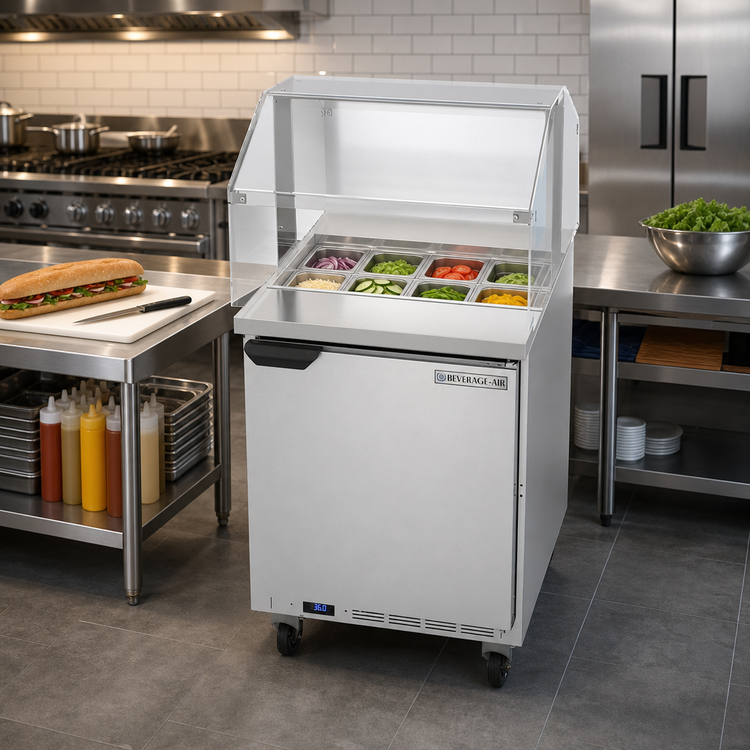 Product image #3 for 27-Inch Single-Section Sandwich Top Refrigerated Prep Table with Sneeze Guard