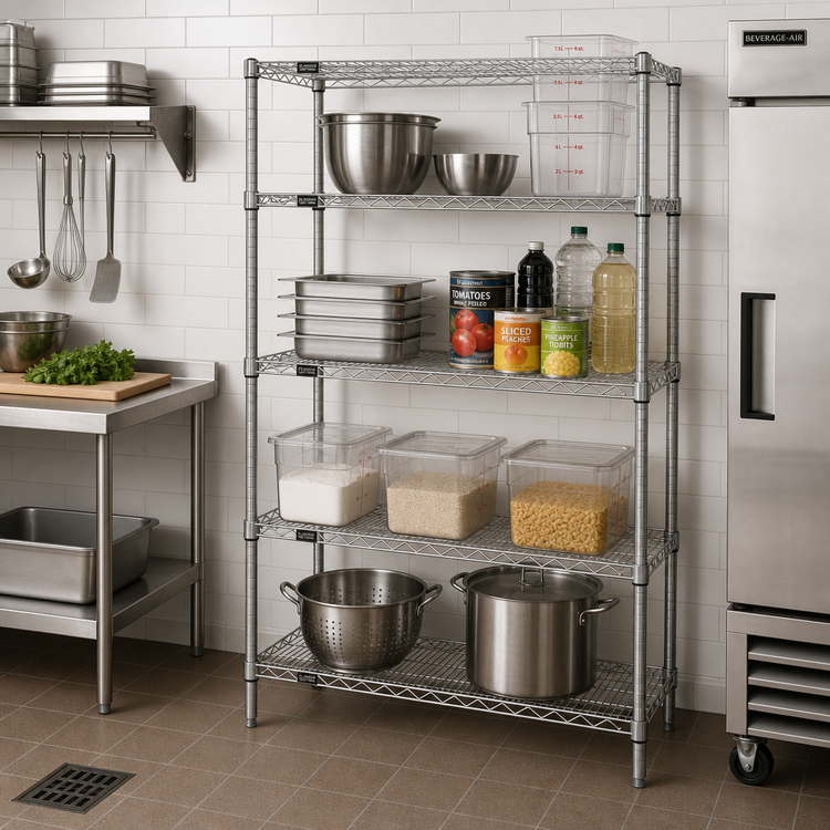 Product image #2 for Quantum Stationary Wire Shelving Starter Kit, 42W x 21D x 74H, 304 Stainless Steel