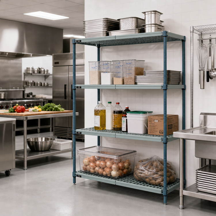 Product image #2 for Quantum 72 in. W x 21 in. D x 63 in. H 4-Tier Stationary Wire Plastic Mat Shelving Unit