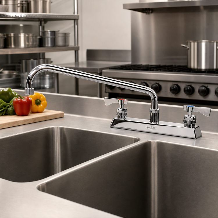 Product image #2 for Krowne Royal Series Deck-Mount Manual Faucet with 16-Inch Swing Spout and 8-Inch Centers
