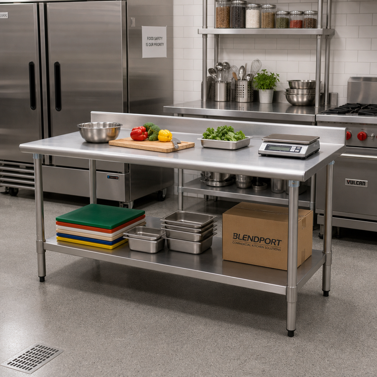 Product image #2 for BlendPort Deluxe Series Stainless Steel Work Table with Backsplash and Undershelf, 60W x 30D