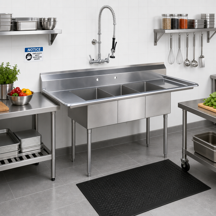 Product image #2 for Sapphire 90-Inch 3-Compartment Stainless Steel Sink with Dual Drainboards