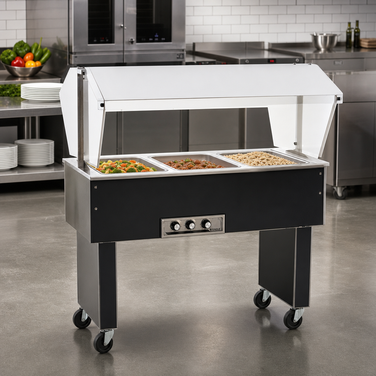 Product image #2 for Eagle Group Service Mate Deluxe Portable Buffet Hot Food Table, 3-Well, 48-Inch, 208V, 3-Phase, Open Base