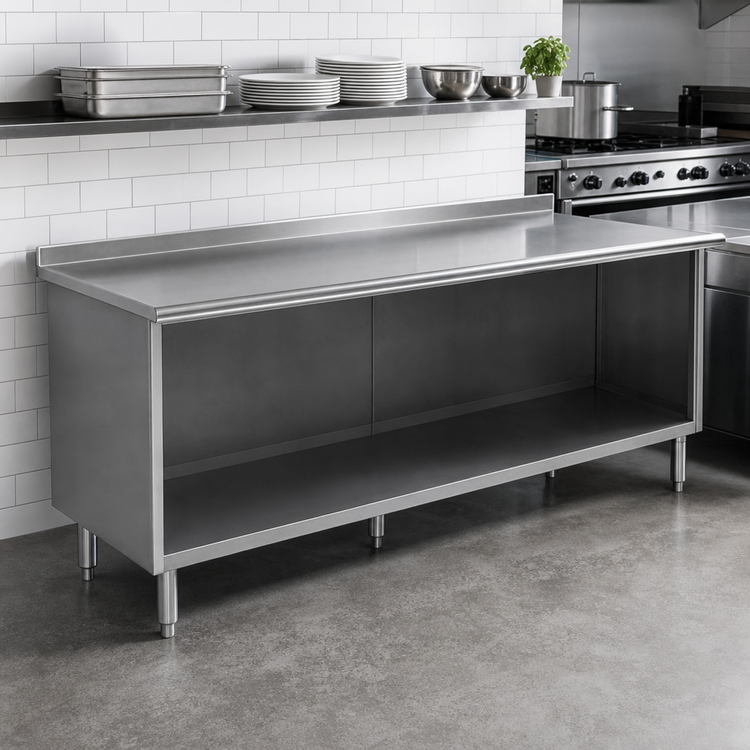 Product image #2 for Eagle Spec-Master Stainless Steel Underbar Work Table with Open Front Cabinet Base, 96 x 24 Inches