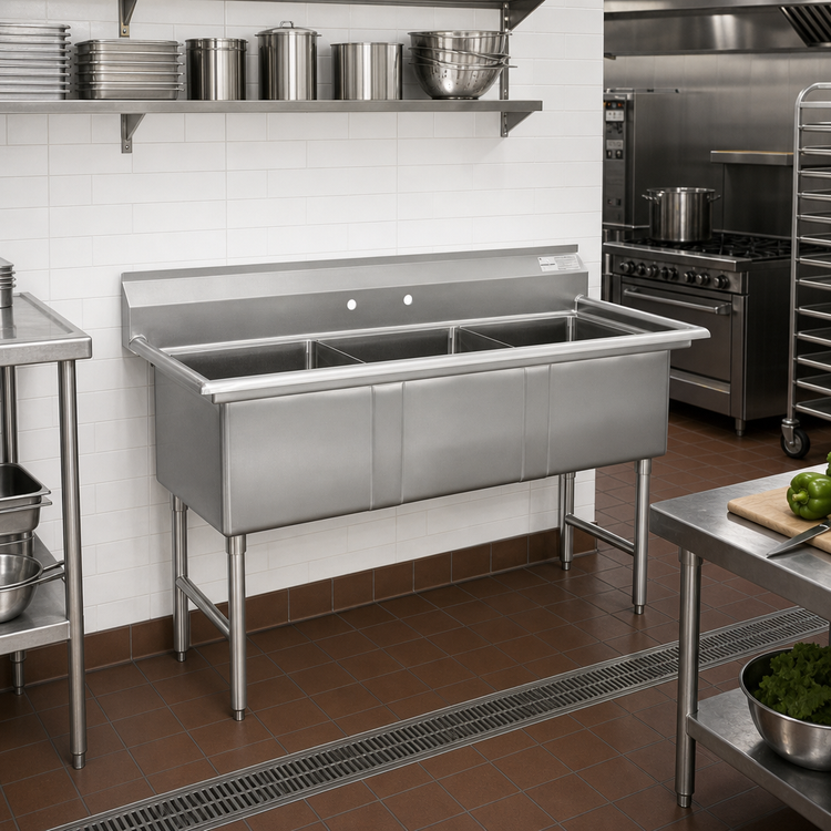 Product image #2 for Advance Tabco 3-Compartment Fabricated Sink, 24 x 24 x 14-Inch Bowls, No Drainboards