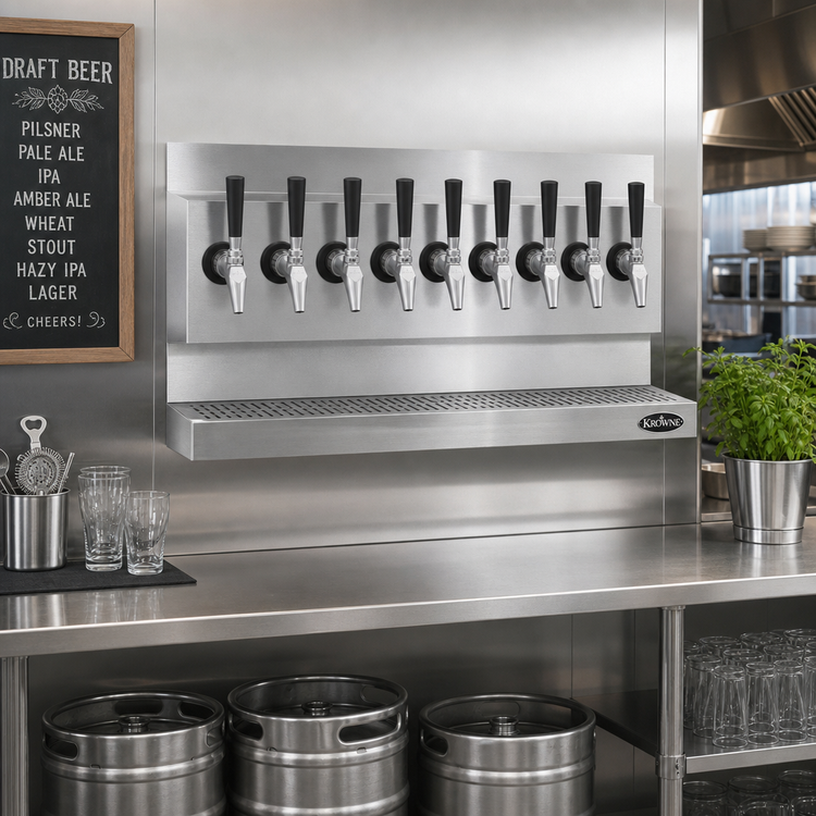 Product image #2 for Krowne 24 Inch Wall-Mount Glycol-Cooled 8-Faucet Beer Tower with Drip Tray, Brushed Stainless Steel