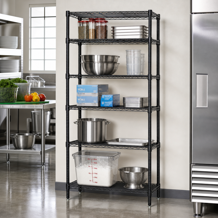 Product image #2 for Quantum 24"W x 24"D x 54"H Stationary Wire Shelving Starter Kit with 5 Shelves, Black Epoxy Antimicrobial Finish