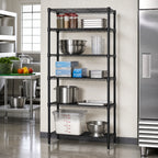 Thumbnail image #2 for Quantum WR54-2424BK-5 Stationary Wire Shelving Starter Kit, 24"W x 24"D x 54"H, 5 Shelves, Black Epoxy Antimicrobial Finish