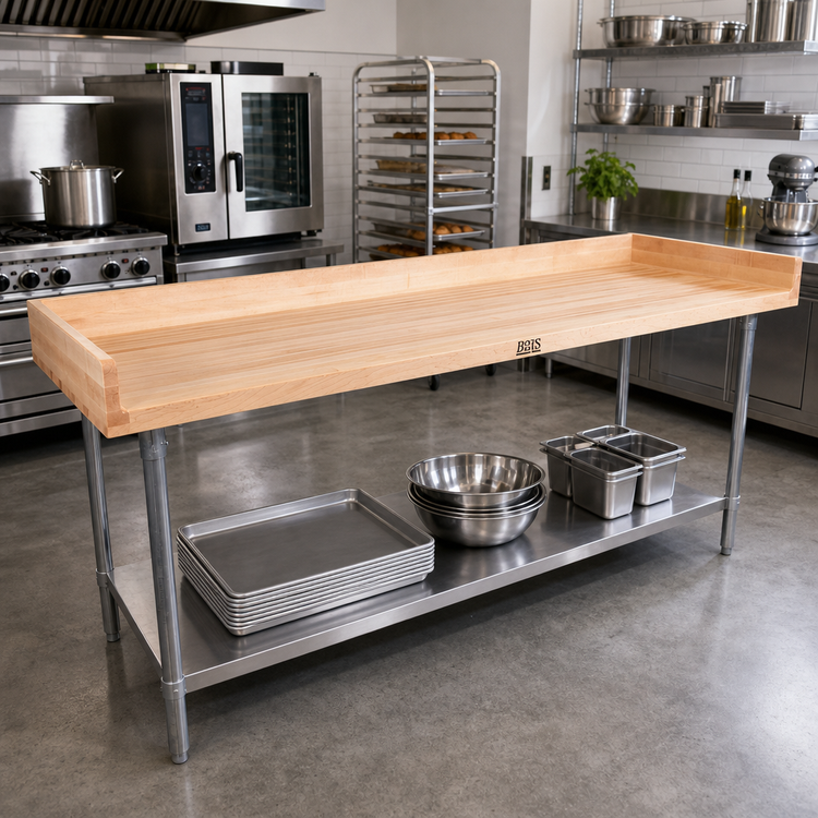 Product image #2 for John Boos Baker's Top Wood Work Table with Stainless Steel Undershelf, 120 x 24 Inches