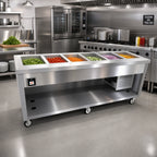 Thumbnail image #2 for Duke Manufacturing Thurmaduke TFCP-88SS-N7 88-Inch Mobile 6-Pan Flush-Mount Refrigerated Cold Pan Unit, Stainless Steel