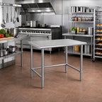 Thumbnail image #2 for Eagle Group Deluxe T2430STEB 30 x 24 Inch Stainless Steel Flat-Top Work Table, 16-Gauge 300 Series Top, Rolled Edges, Open Crossrail Base