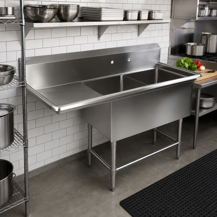 Product image #2 for John Boos Pro-Bowl 2-Compartment Commercial Sink with Left Drainboard, 68-3/16" W x 25-1/2" D