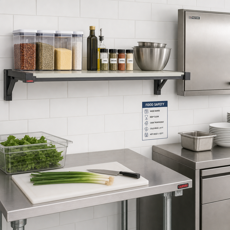 Product image #2 for Cambro Camshelving Elevation Series 18 x 42 Inch Wall-Mounted Solid Shelf Kit with CamGuard Antimicrobial Protection