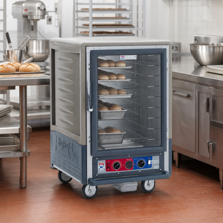 Product image #2 for Metro C5 3 Series Half-Height Low-Watt Combination Heated Holding and Proofing Cabinet with Gray Insulation Armour, Clear Polycarbonate Door, and Fixed Wire Slides
