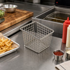 Thumbnail image #2 for American Metalcraft FBSR43 Rectangular Stainless Steel Snack/Fry Basket, Handleless, 4-1/8 x 3-3/8 x 3 in. Case of 48