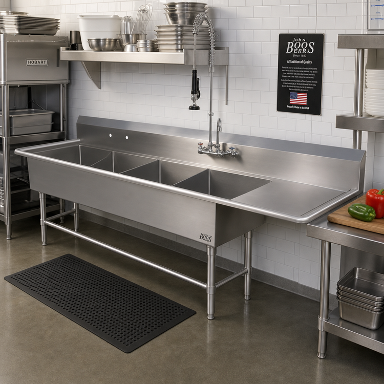 Product image #2 for John Boos Pro-Bowl 4-Compartment Sink with 30" Right Drainboard, 114-3/16" x 25-1/2", 14-Gauge Stainless Steel