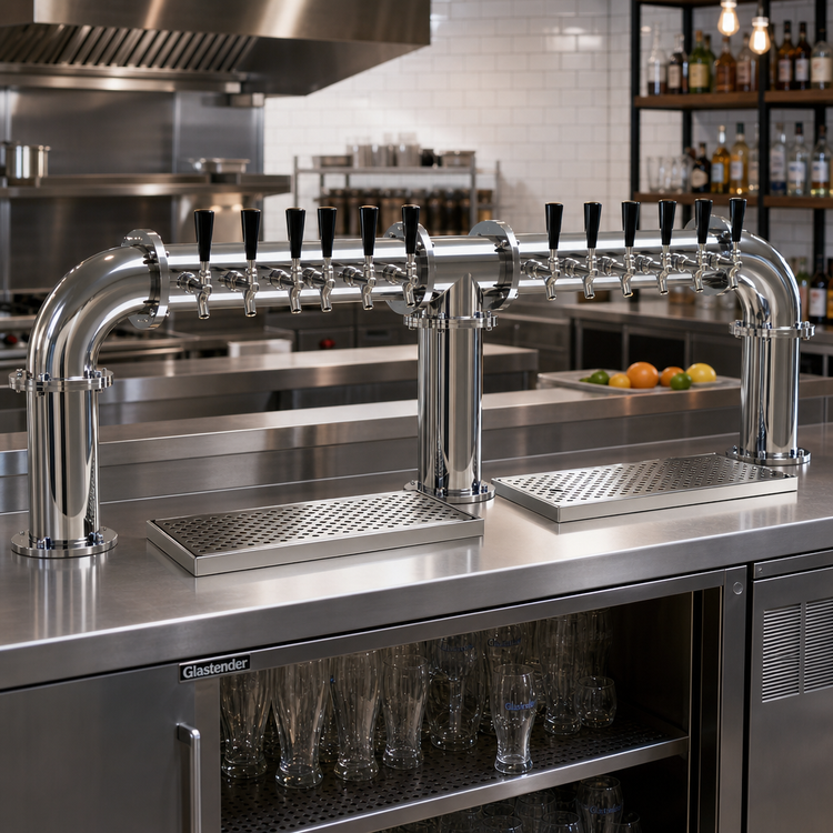 Product image #2 for Glastender Stainless Steel Pipe Bridge Countertop Draft Dispensing Tower, 12 Faucets, Air-Cooled
