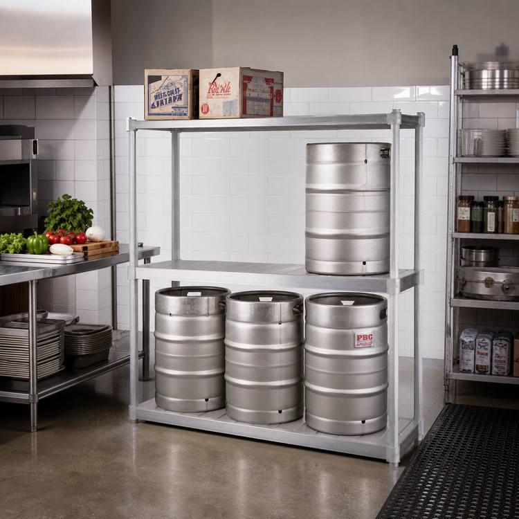 Product image #2 for Panco 3-Tier Aluminum Beer Keg Rack with Storage Shelf, 93 x 18 x 76 Inches, 10-Keg Capacity