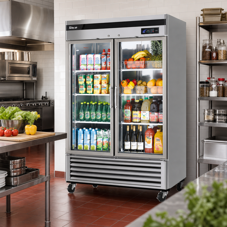 Product image #2 for Turbo Air Super Deluxe Two-Section Glass Door Reach-In Refrigerator, Bottom Mount, 44.14 Cu. Ft.