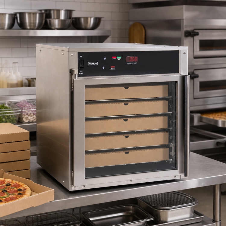 Product image #2 for Nemco Countertop Heated Pizza Holding Cabinet for 18-Inch Boxed Pizzas with Tempered Glass Door and 5 Adjustable Racks